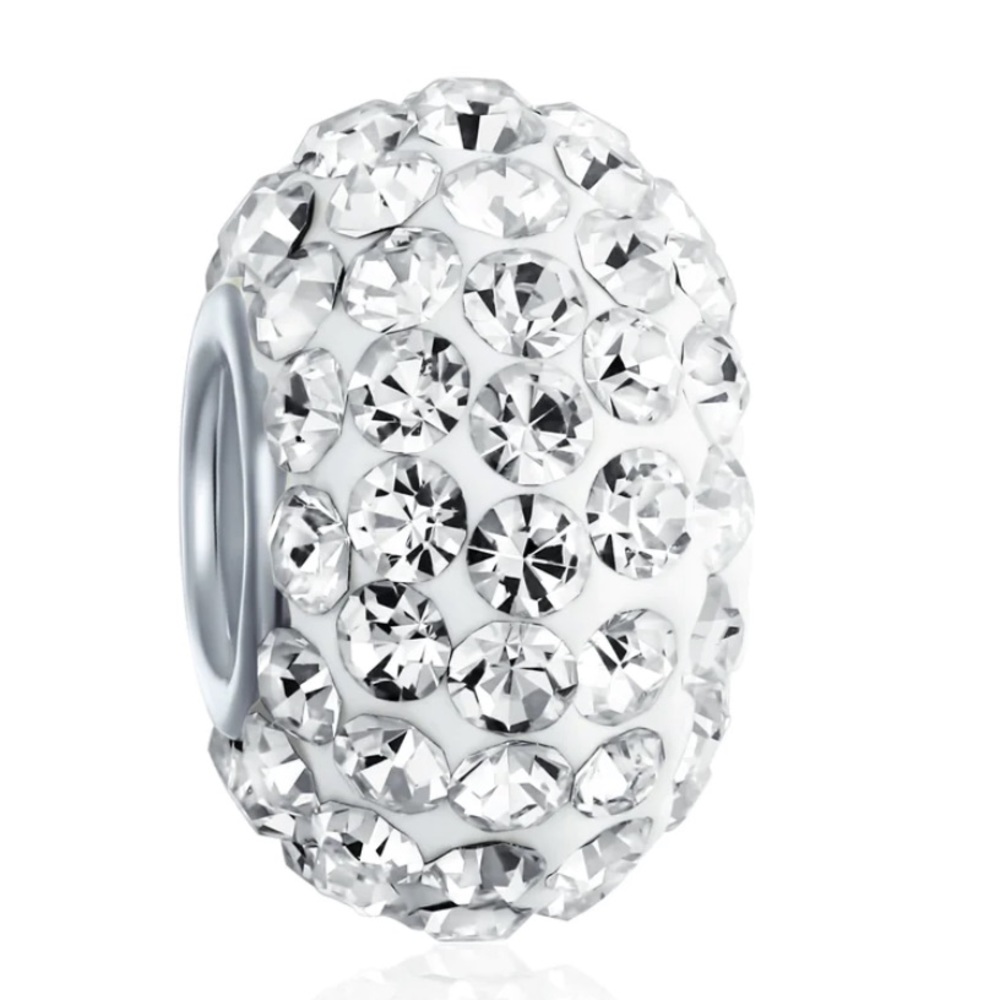 Clear Crystal Bead Sterling Charm Sparling, 925 Silver Pave Crystals, Guc